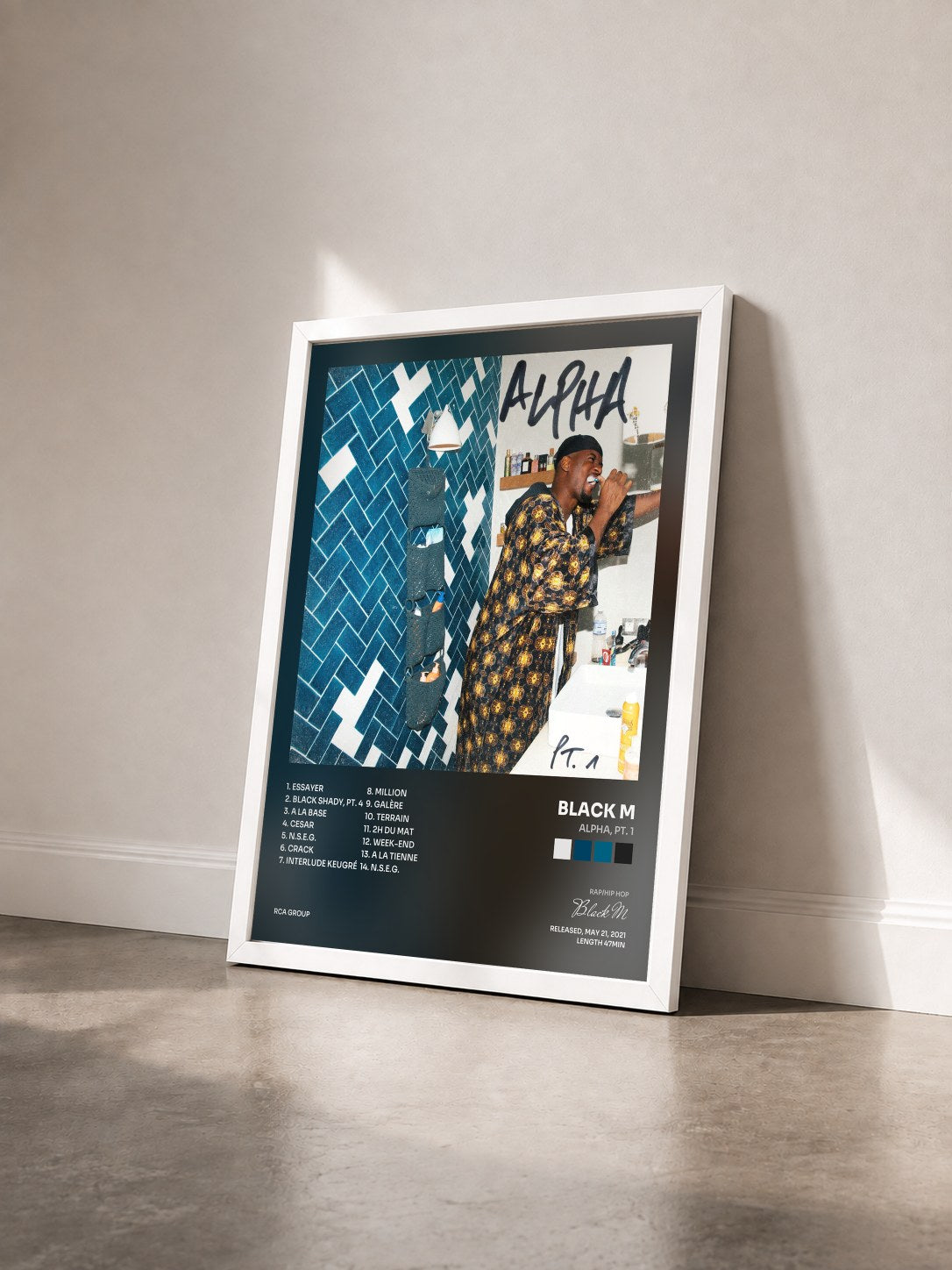 #blanc Tableau de l'album Alpha, Pt. 1 de Black M vu de trois quarts, cadre blanc