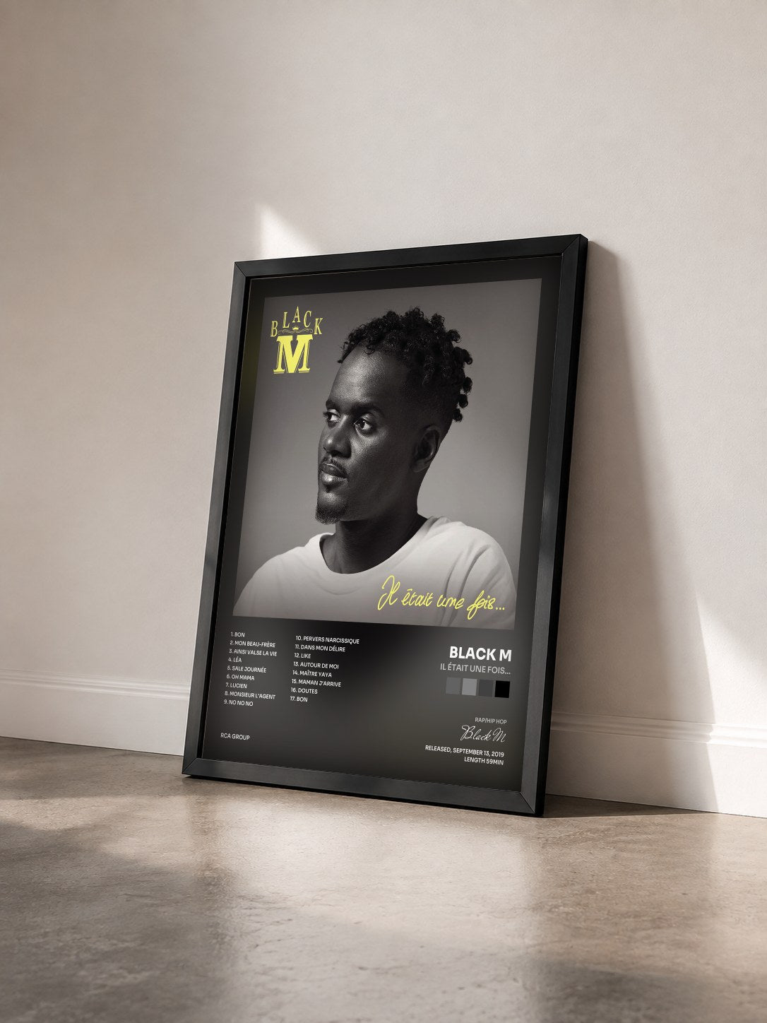 #noir Tableau de l'album Il était une fois... de Black M vu de trois quarts, cadre noir