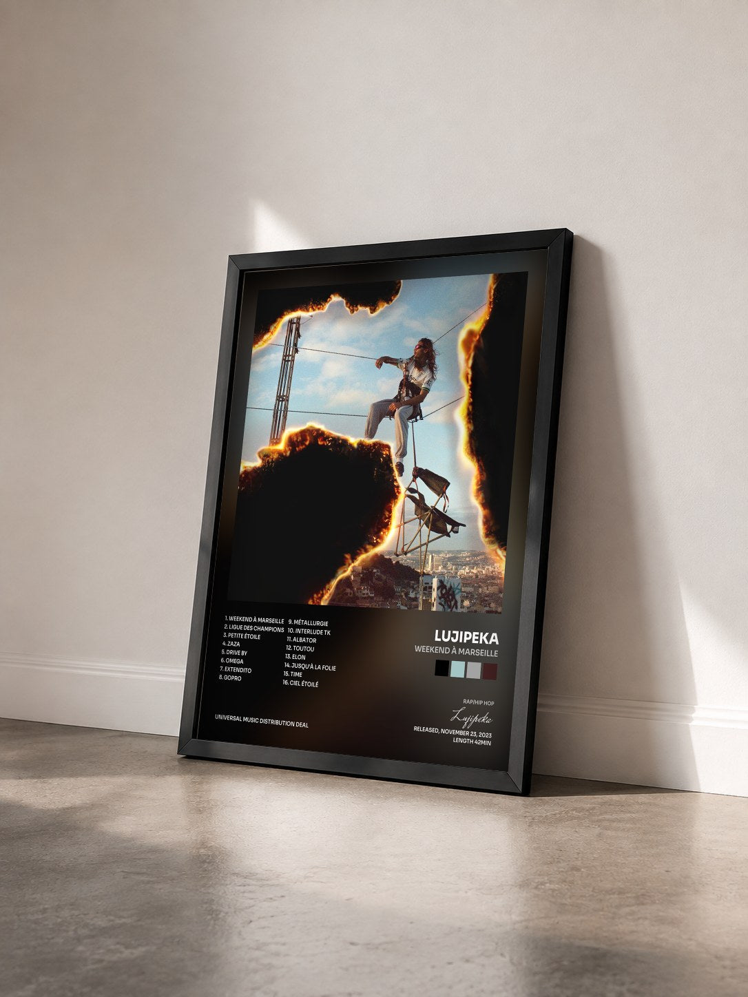 #noir Weekend à Marseille by Lujipeka as a framed art print seen at an angle, black frame