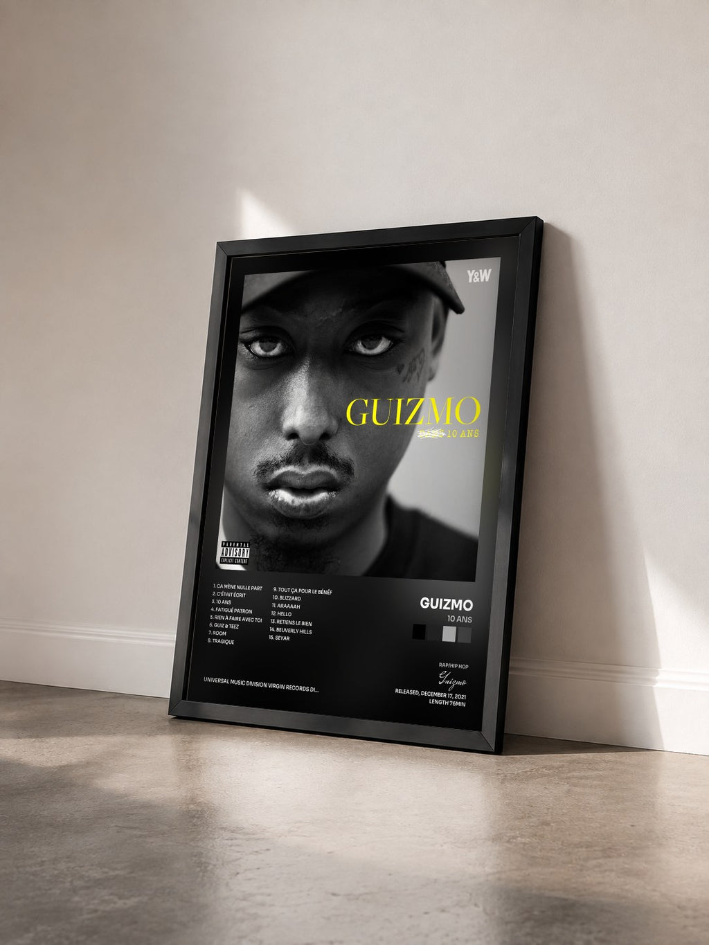 #noir 10 ANS by Guizmo as a framed art print seen at an angle, black frame