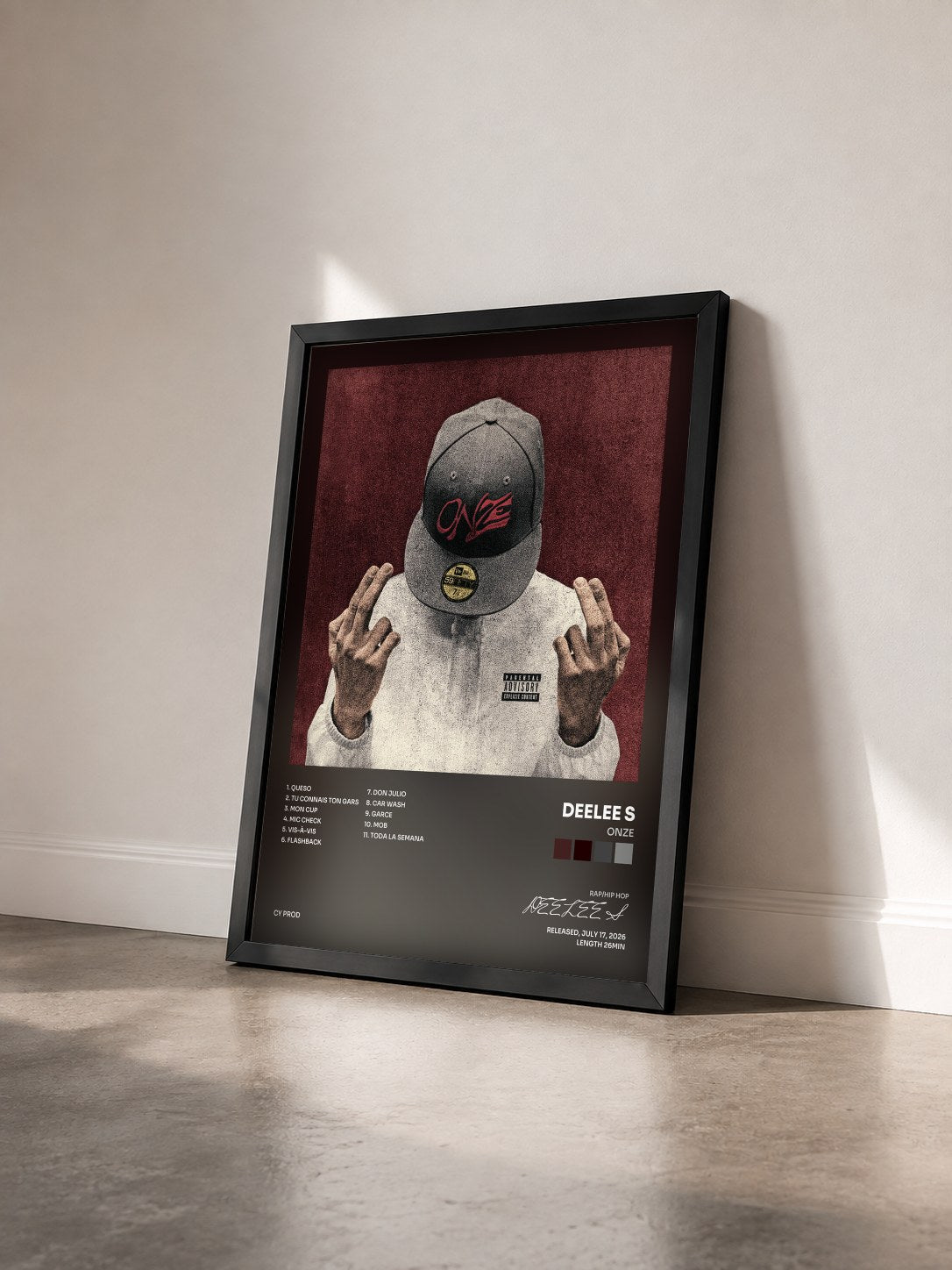 #noir Tableau de l'album ONZE de DEELEE S vu de trois quarts, cadre noir