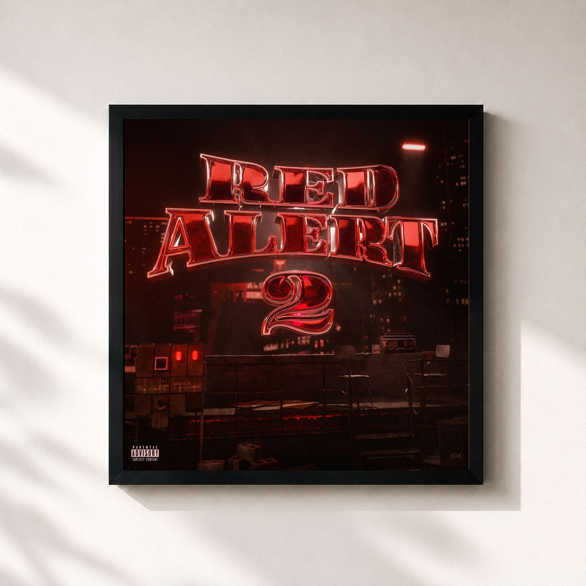 #noir Tableau carré de l'album RED ALERT 2 de DEELEE S, cadre noir 32x32 cm