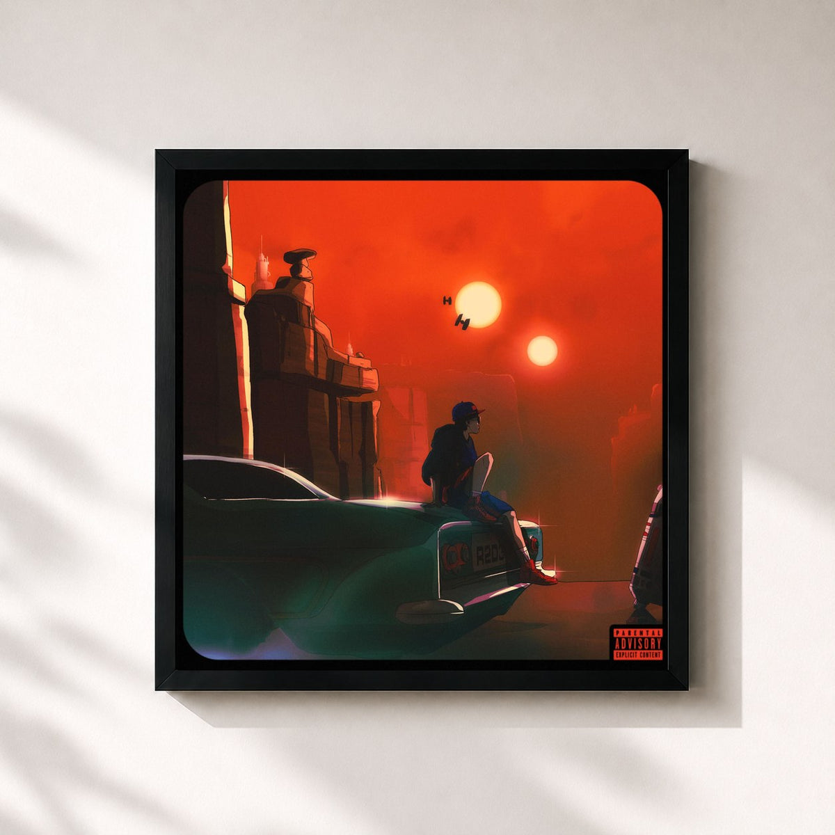 #noir Tableau carré de l'album R2D3 WEST de DEELEE S, cadre noir 32x32 cm