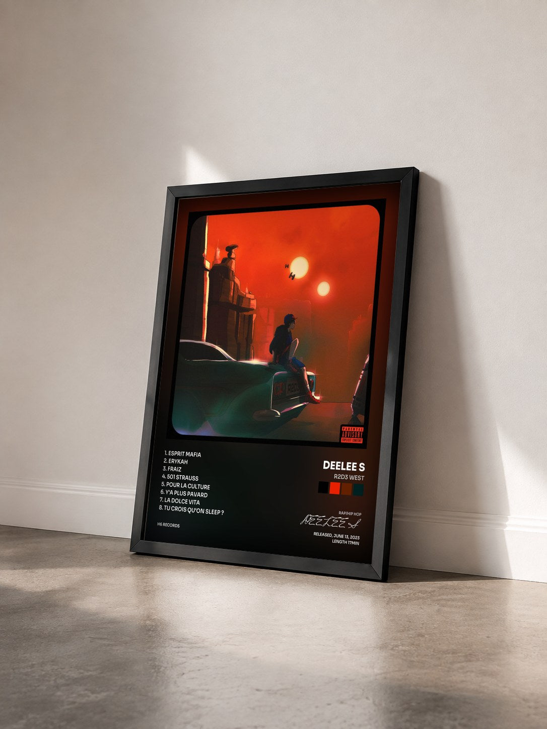 #noir Tableau de l'album R2D3 WEST de DEELEE S vu de trois quarts, cadre noir