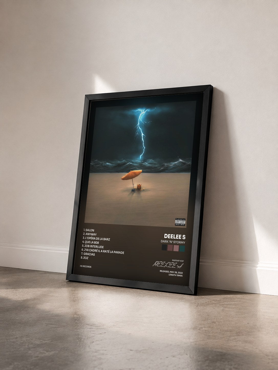 #noir Tableau de l'album DARK 'N' STORMY de DEELEE S vu de trois quarts, cadre noir