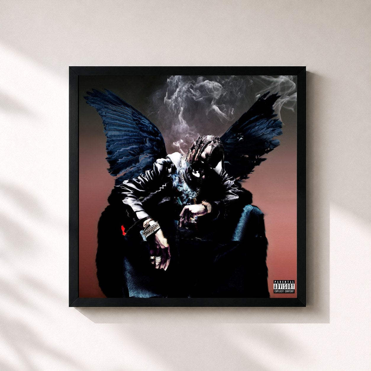 #noir Tableau carré de l'album Birds In The Trap Sing McKnight de Travis Scott, cadre noir 32x32 cm