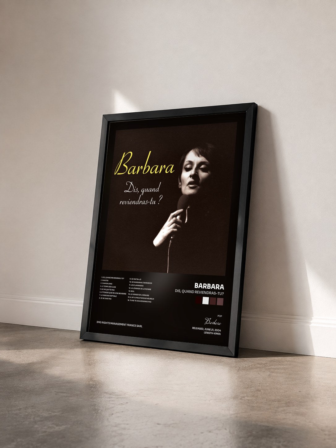 #noir Tableau de l'album Dis, quand reviendras-tu? de Barbara vu de trois quarts, cadre noir