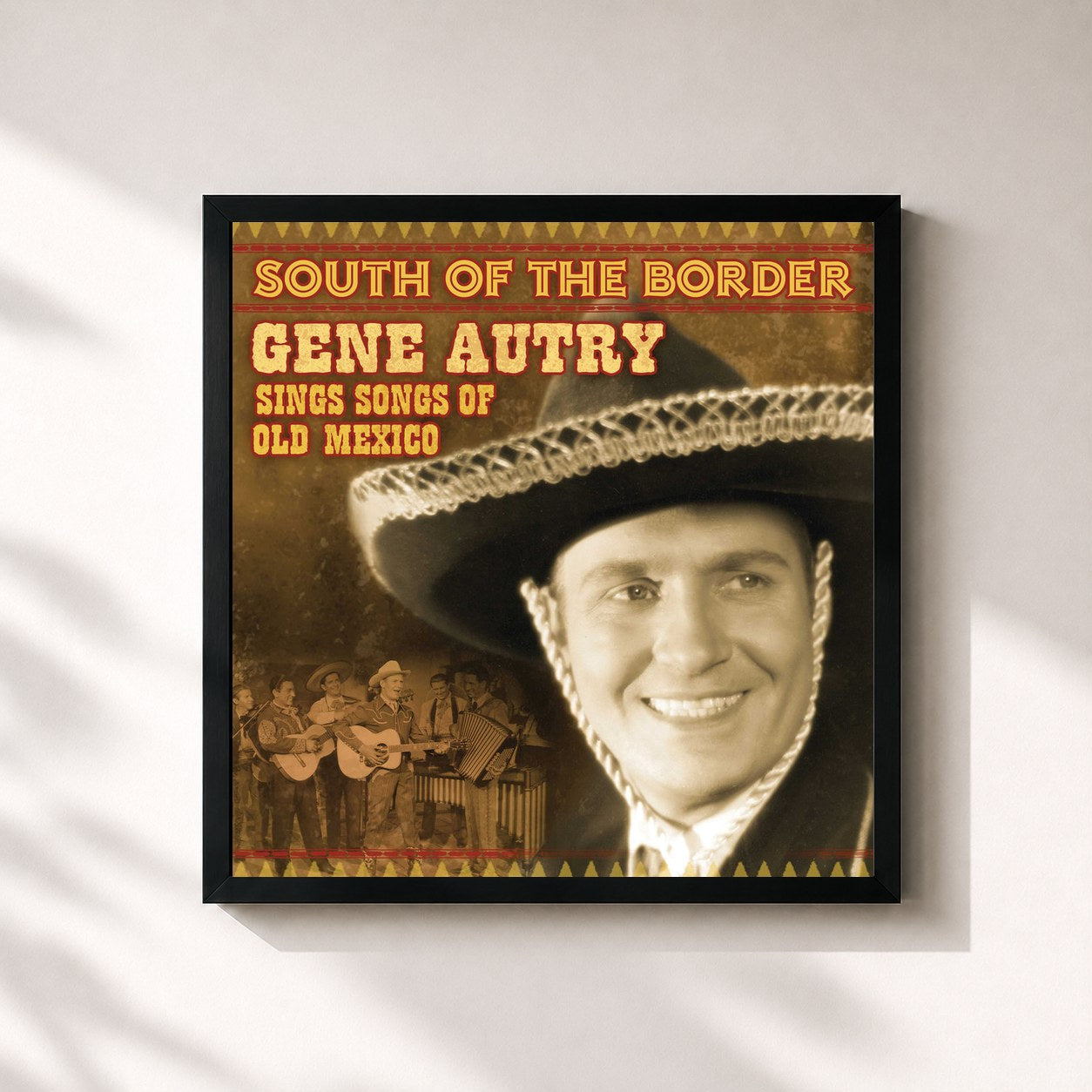 #noir Tableau carré de l'album South Of The Border: Gene Autry Sings The Songs Of Old Mexico de Gene Autry, cadre noir 32x32 cm