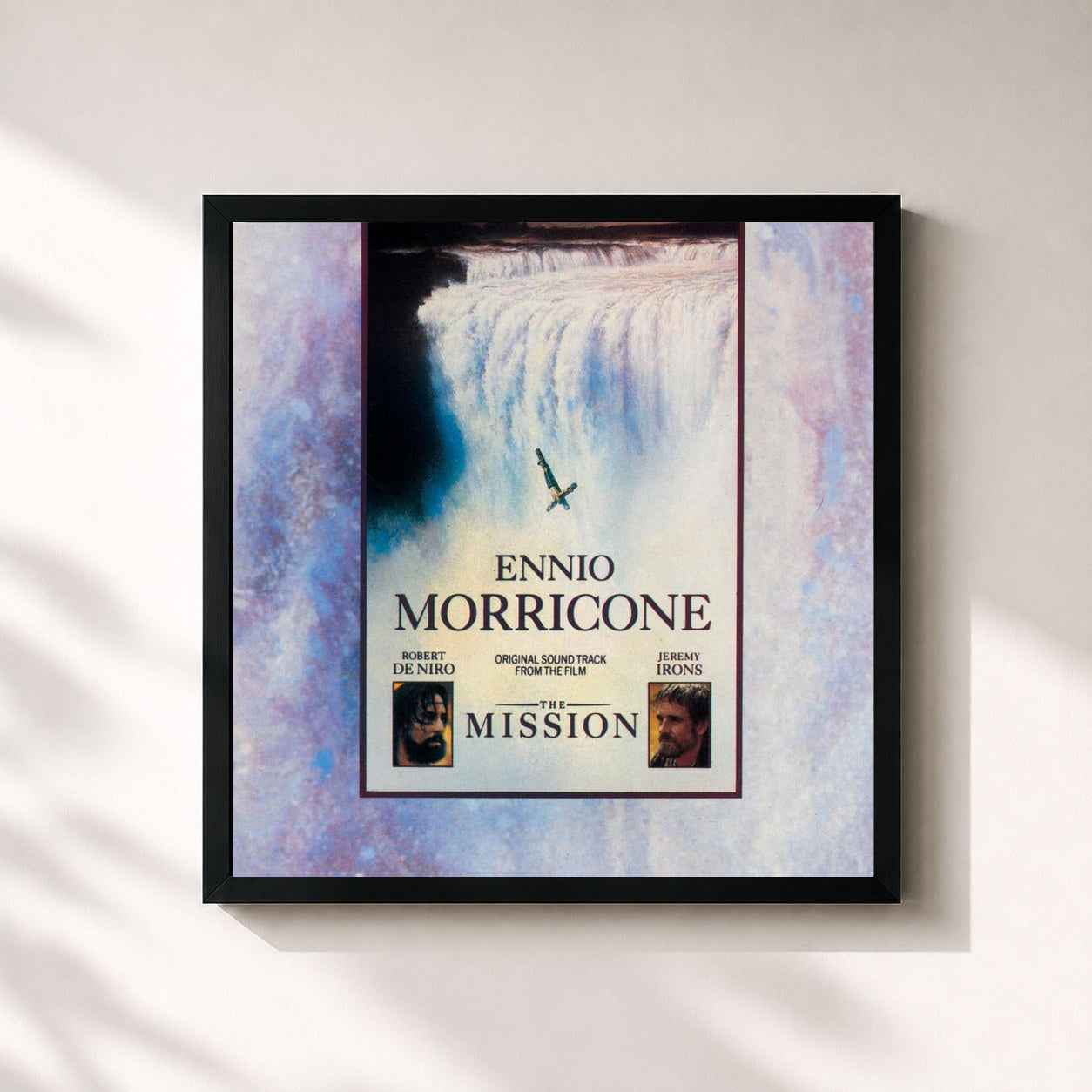 #noir Tableau carré de l'album The Mission: Music From The Motion Picture de Ennio Morricone, cadre noir 32x32 cm