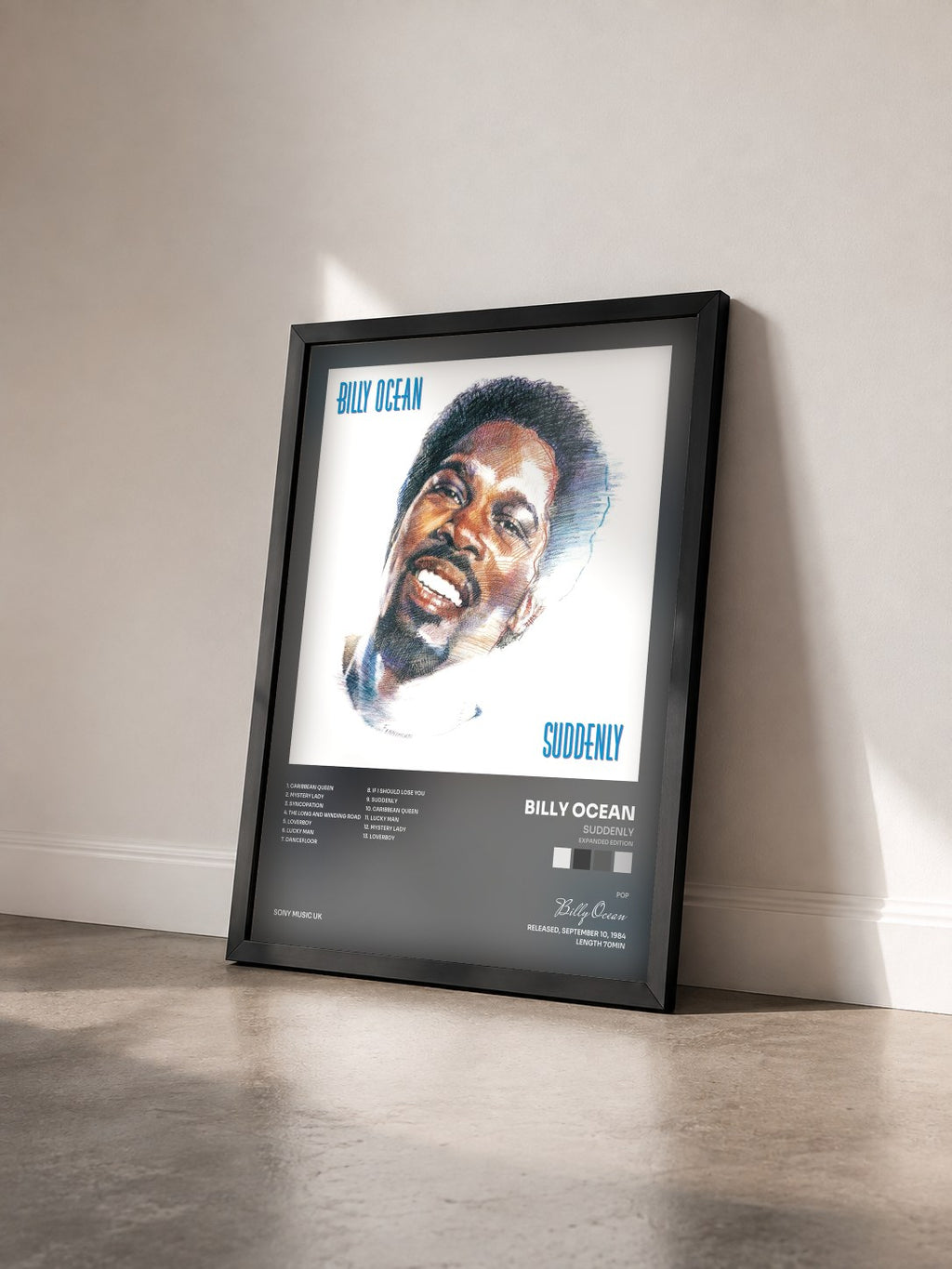 #noir Suddenly (Expanded Edition) by Billy Ocean as a framed art print seen at an angle, black frame