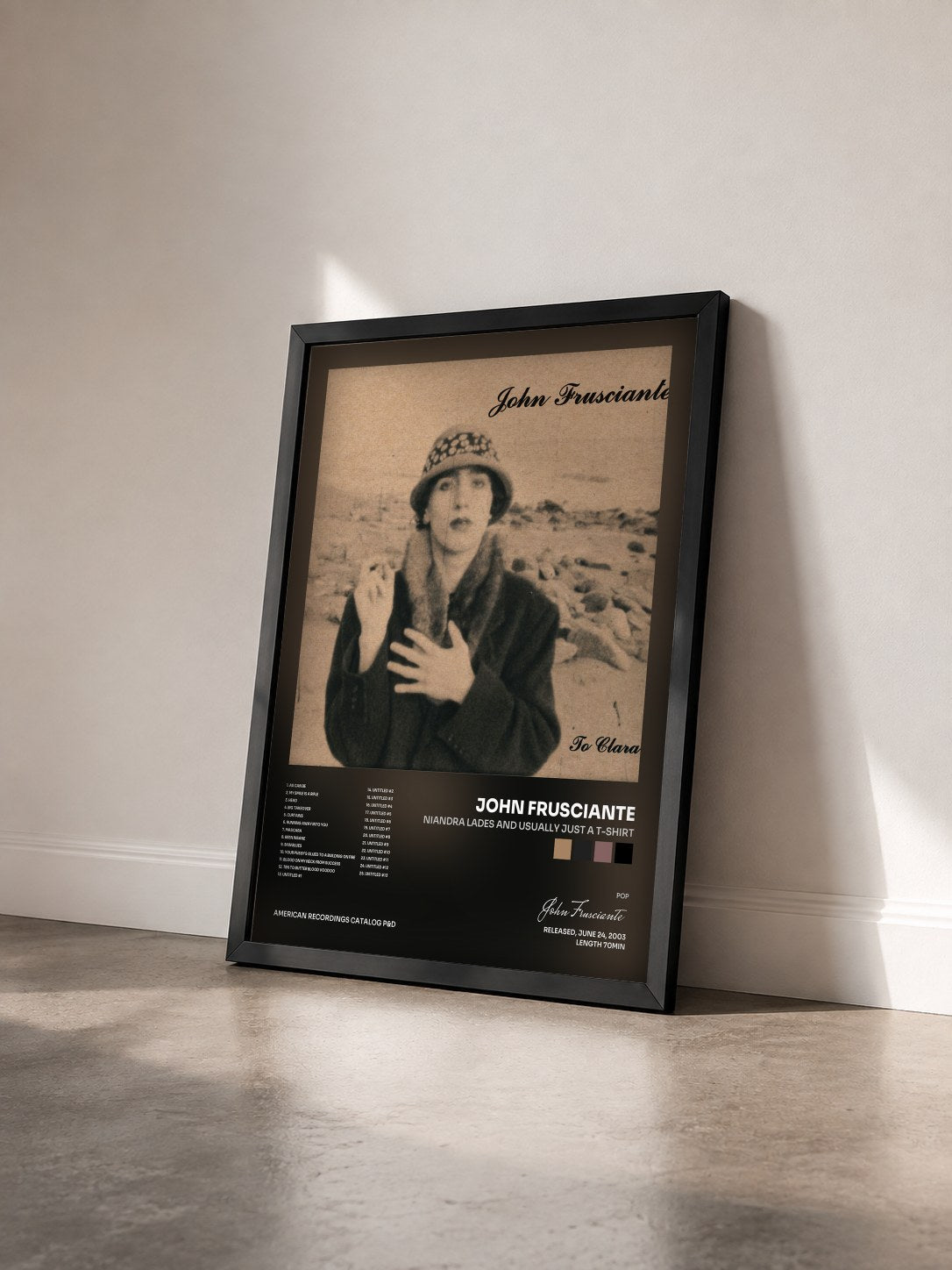 #noir Niandra LaDes And Usually Just A T-Shirt by John Frusciante as a framed art print seen at an angle, black frame