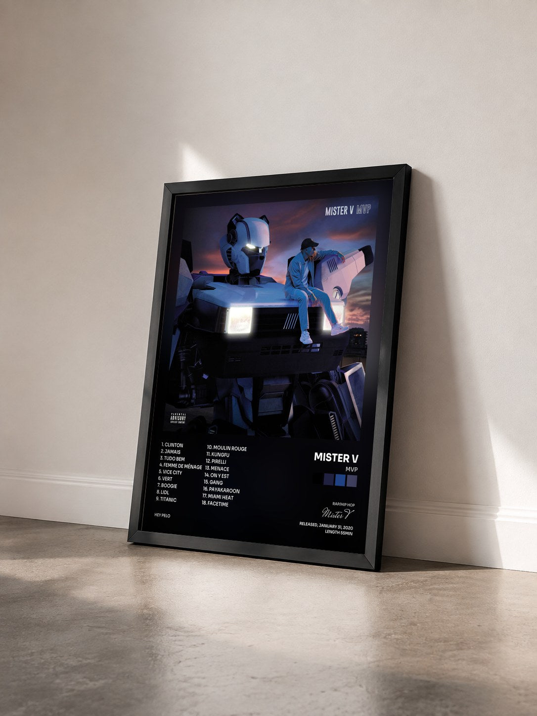 #noir Tableau de l'album MVP de Mister V vu de trois quarts, cadre noir