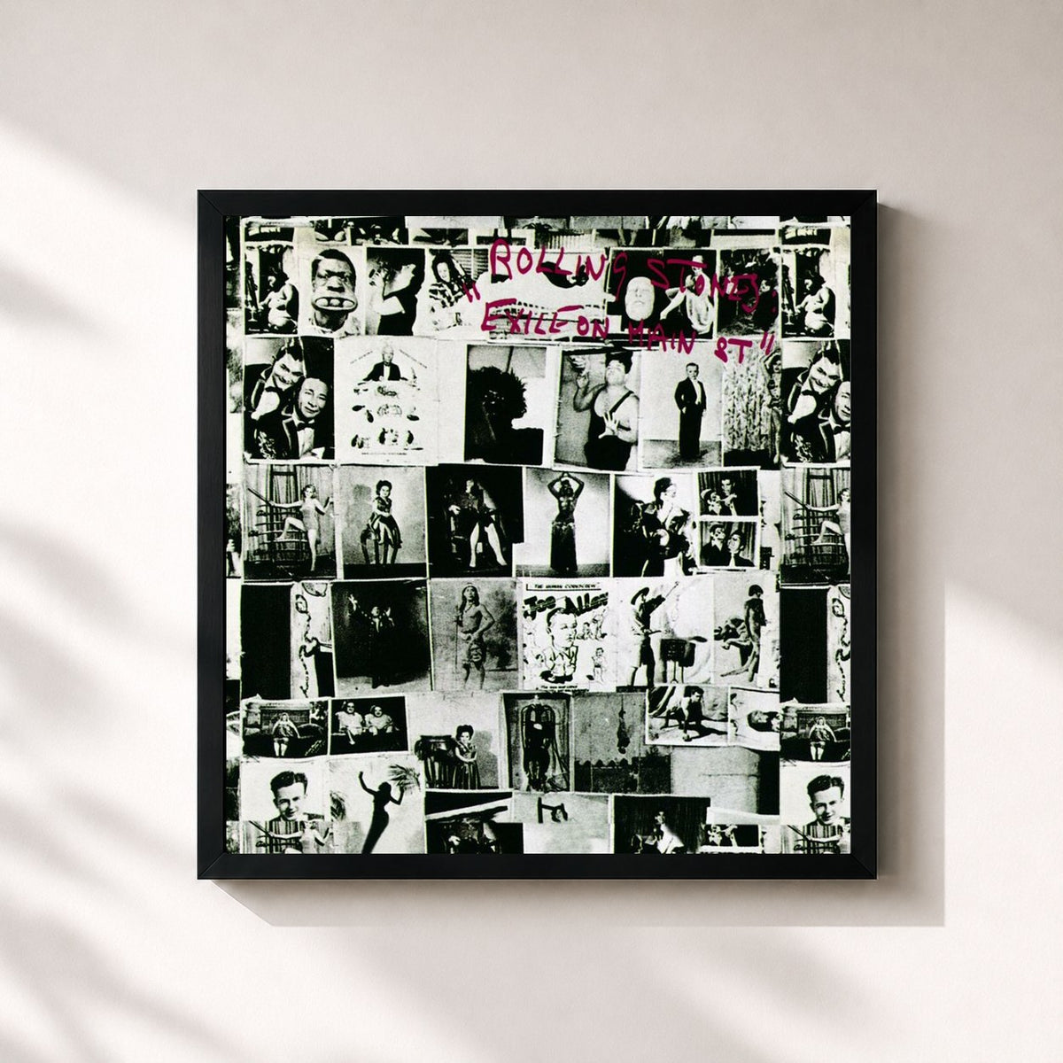 #noir Tableau carré de l'album Exile On Main St de The Rolling Stones, cadre noir 32x32 cm