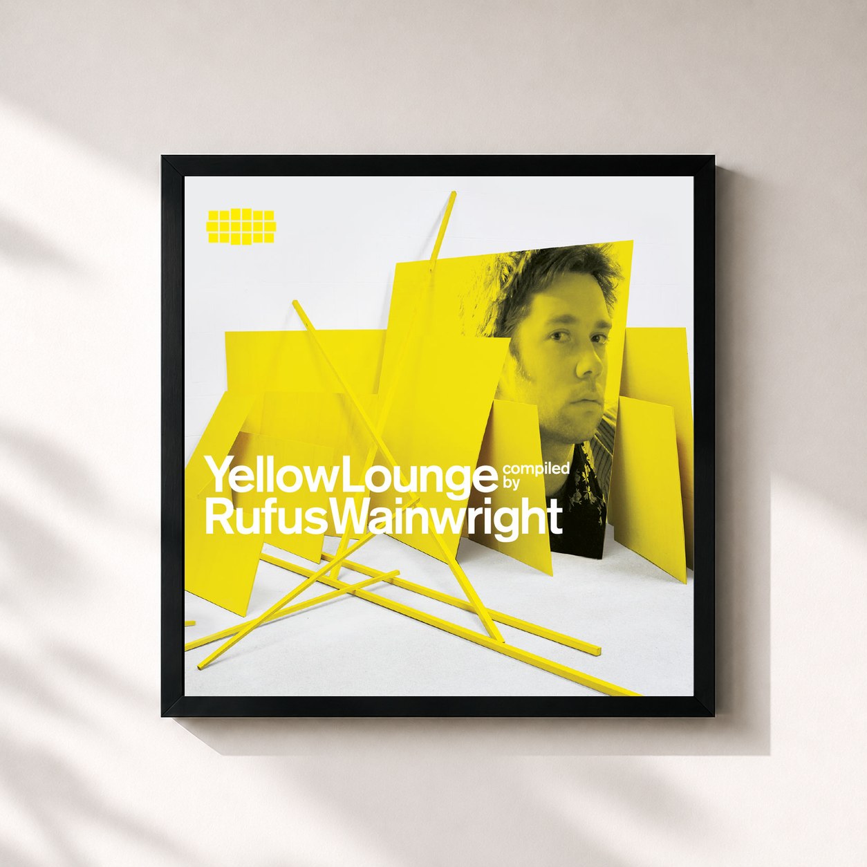 #noir Tableau carré de l'album Yellow Lounge Compiled By Rufus Wainwright de Rufus Wainwright, cadre noir 32x32 cm