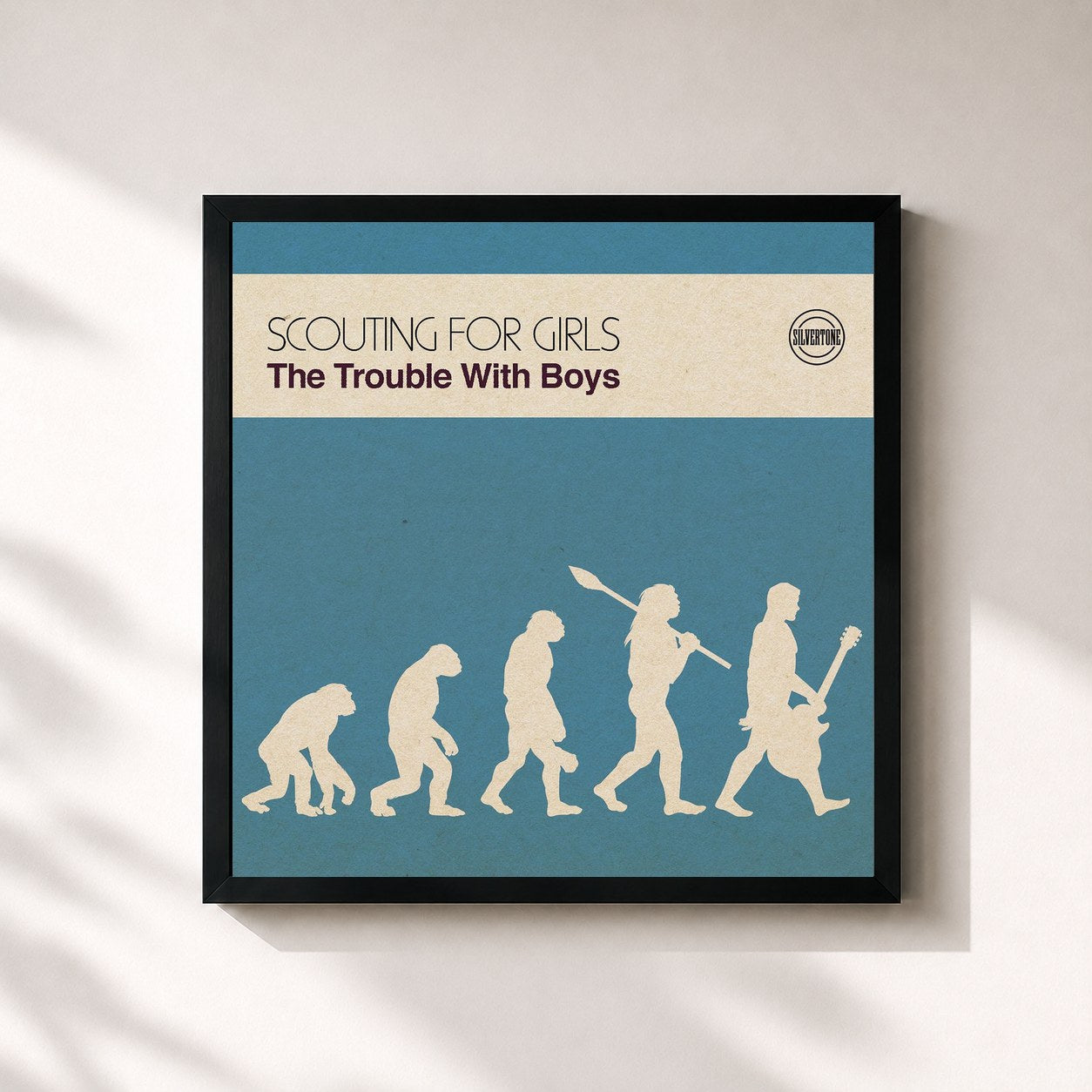 #noir Tableau carré de l'album The Trouble with Boys de Scouting for Girls, cadre noir 32x32 cm