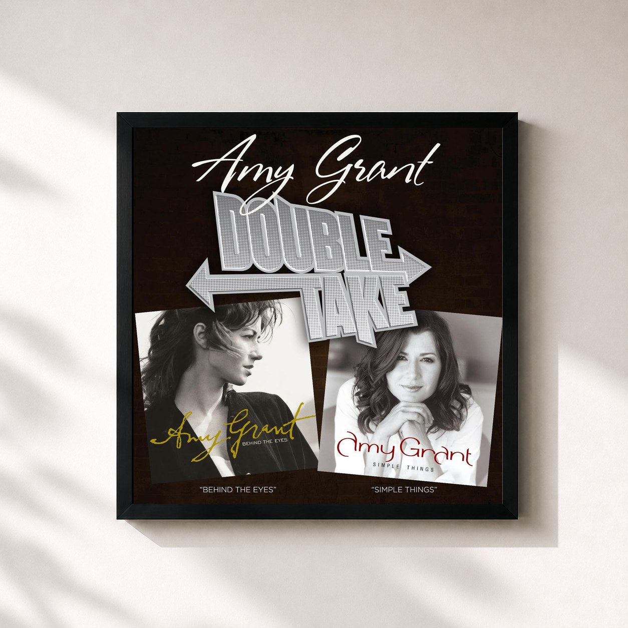 #noir Tableau carré de l'album Double Take: Simple Things & Behind The Eyes de Amy Grant, cadre noir 32x32 cm