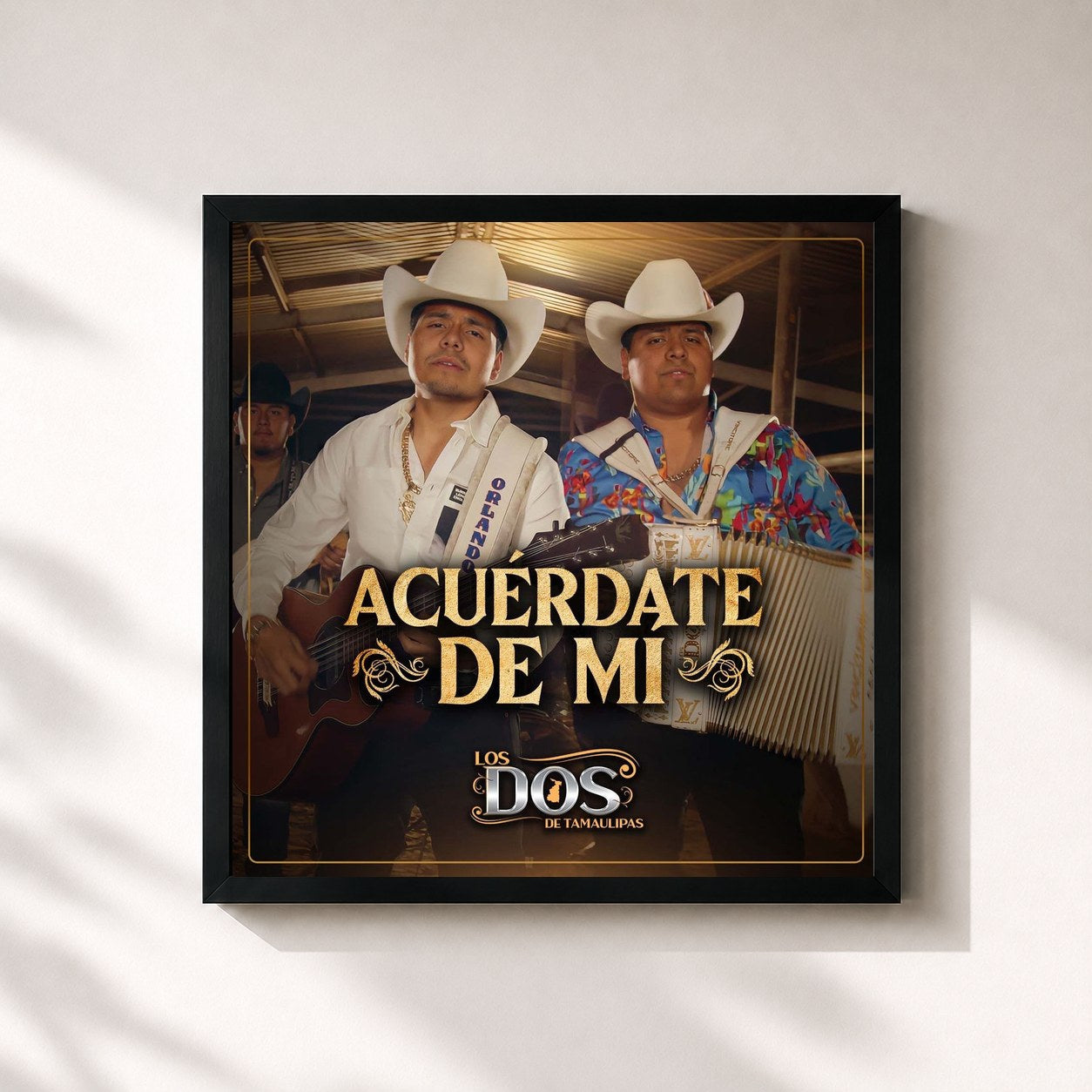 #noir Tableau carré de l'album Acuérdate de Mi de LOS DOS DE TAMAULIPAS, cadre noir 32x32 cm