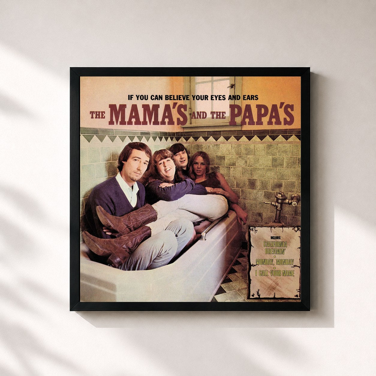 #noir Tableau carré de l'album If You Can Believe Your Eyes And Ears (Mono Version) de The Mamas & The Papas, cadre noir 32x32 cm