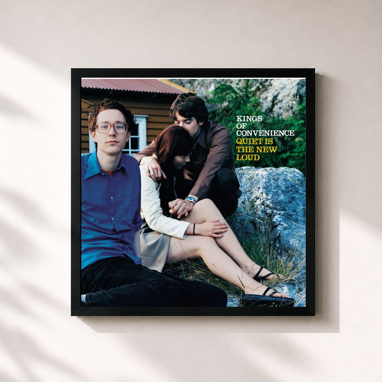 #noir Tableau carré de l'album Quiet Is The New Loud de Kings of Convenience, cadre noir 32x32 cm