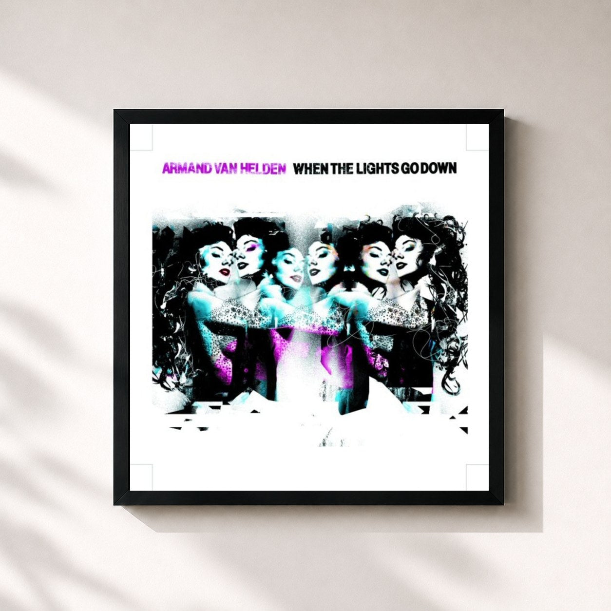 #noir Tableau carré de l'album When the Lights Go Down - Part One de Armand van Helden, cadre noir 32x32 cm