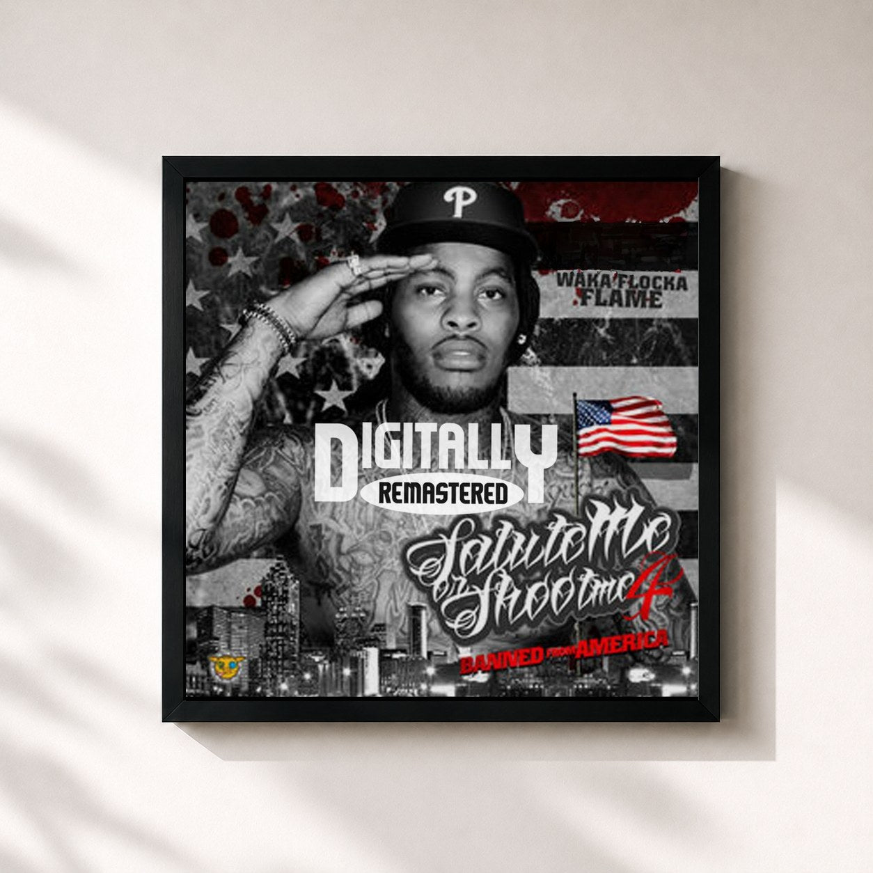 #noir Tableau carré de l'album Salute Me or Shoot Me 4 (Banned from America) de Waka Flocka Flame, cadre noir 32x32 cm