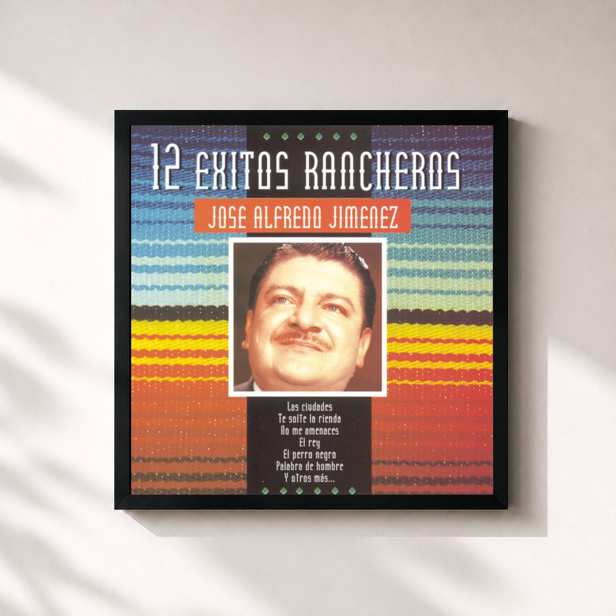 #noir Tableau carré de l'album Serie 12 Exitos Rancheros de José Alfredo Jiménez, cadre noir 32x32 cm