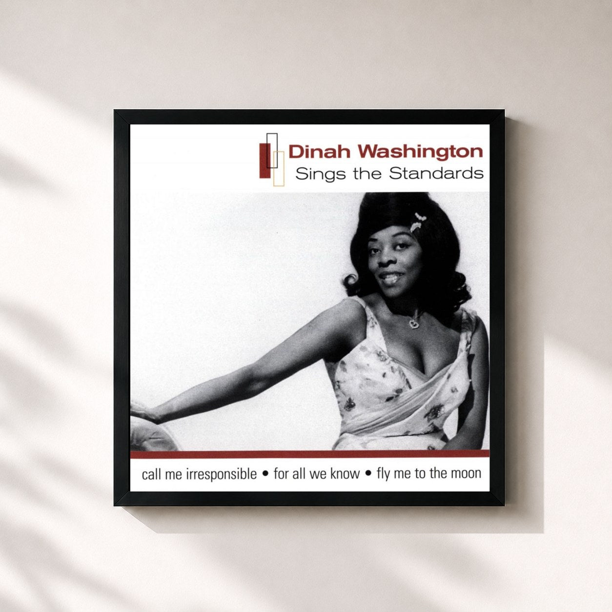 #noir Tableau carré de l'album Sings The Standards de Dinah Washington, cadre noir 32x32 cm