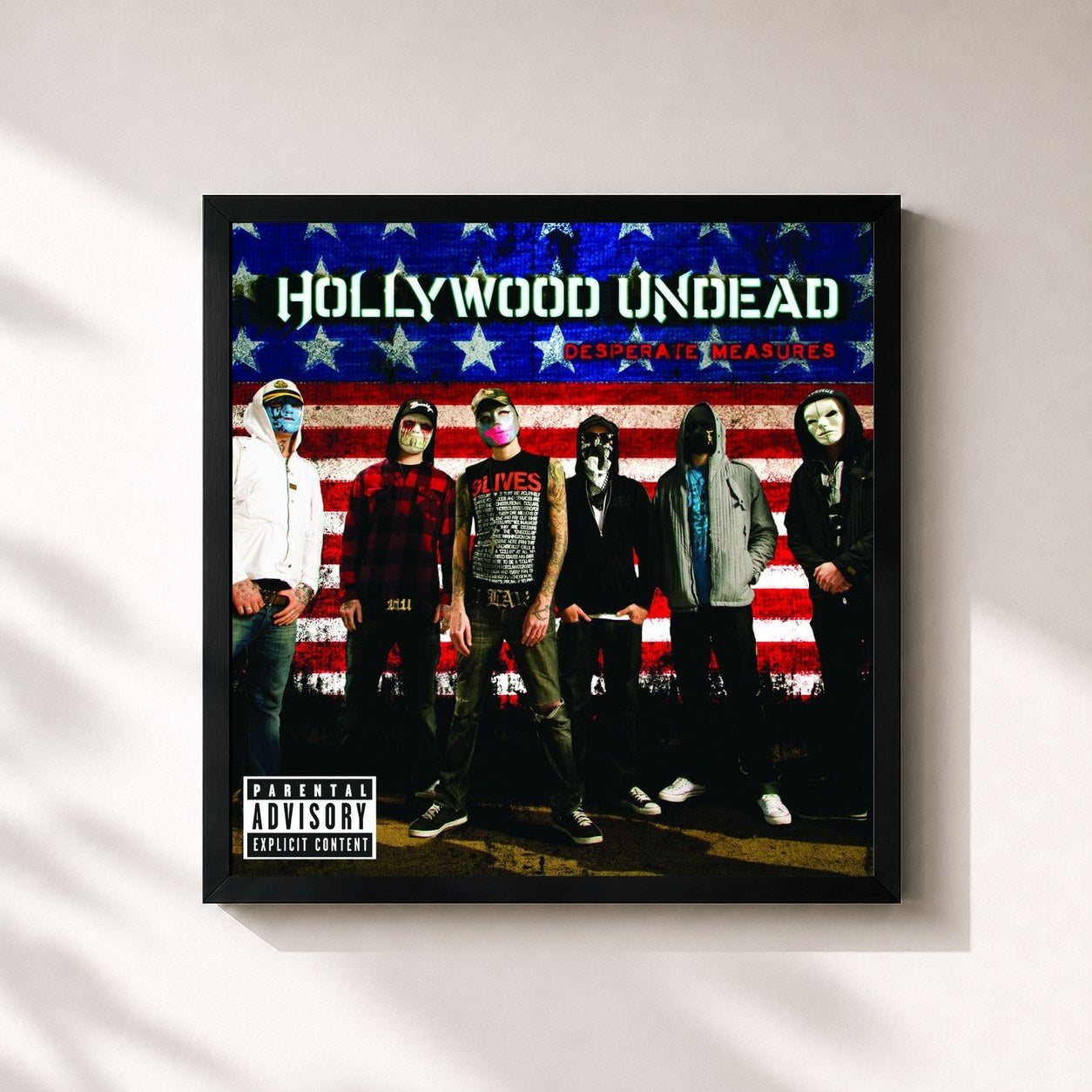 #noir Tableau carré de l'album Desperate Measures de Hollywood Undead, cadre noir 32x32 cm