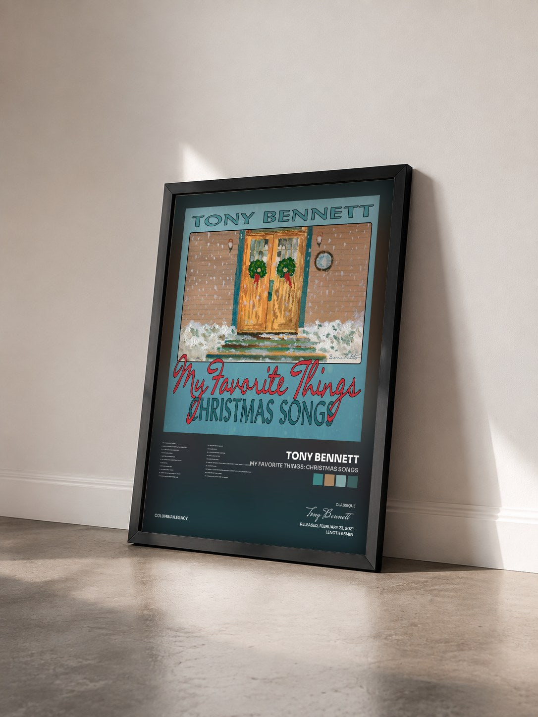 #noir Tableau de l'album My Favorite Things: Christmas Songs de Tony Bennett vu de trois quarts, cadre noir