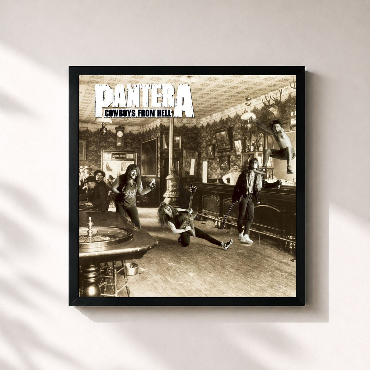 #noir Tableau carré de l'album Cowboys from Hell (Deluxe) de Pantera, cadre noir 32x32 cm