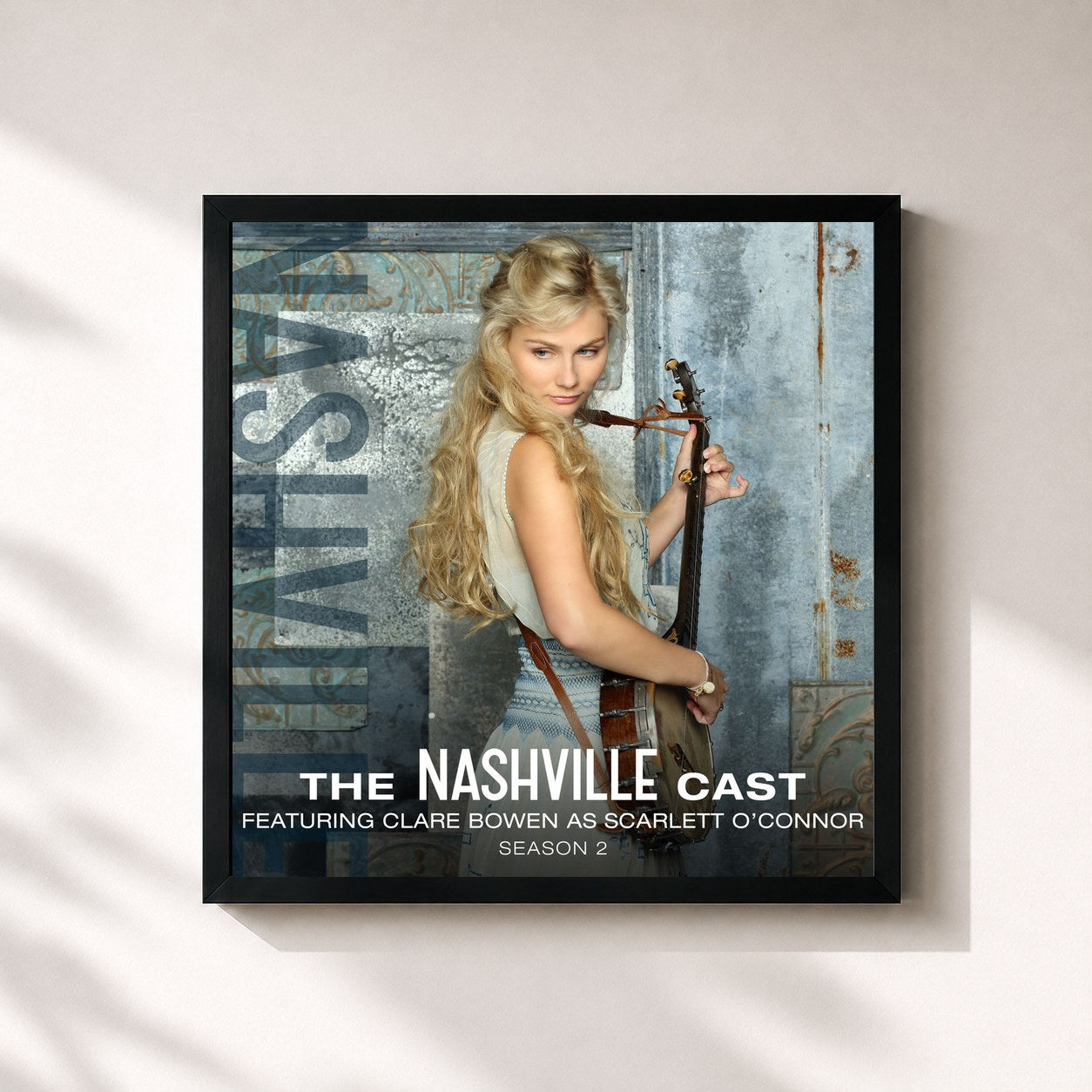 #noir Tableau carré de l'album Clare Bowen As Scarlett O'Connor, Season 2 de Nashville Cast, cadre noir 32x32 cm