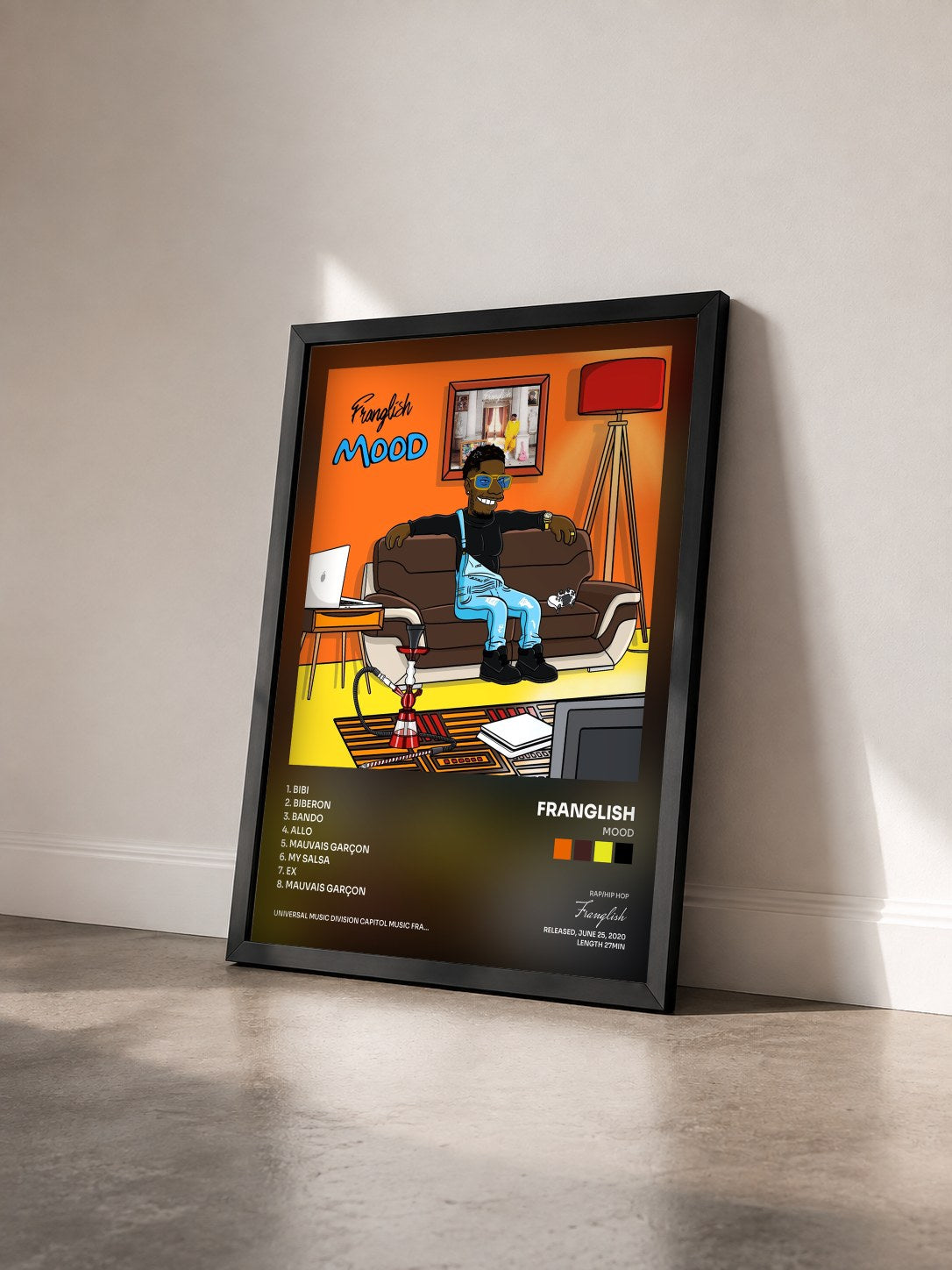 #noir Tableau de l'album Mood de Franglish vu de trois quarts, cadre noir