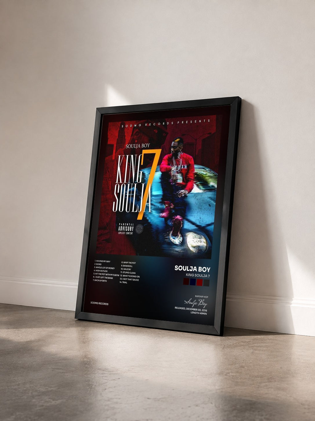 #noir Tableau de l'album King Soulja 7 de Soulja Boy vu de trois quarts, cadre noir