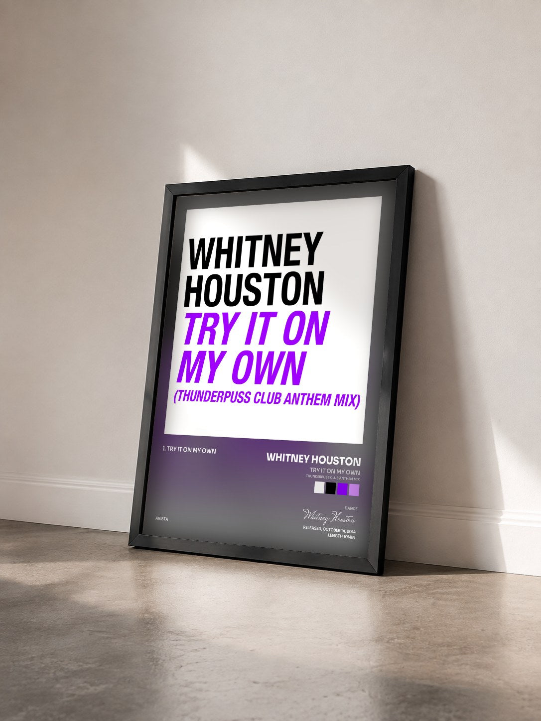 #noir Tableau de l'album Try It On My Own (Thunderpuss Club Anthem Mix) de Whitney Houston vu de trois quarts, cadre noir