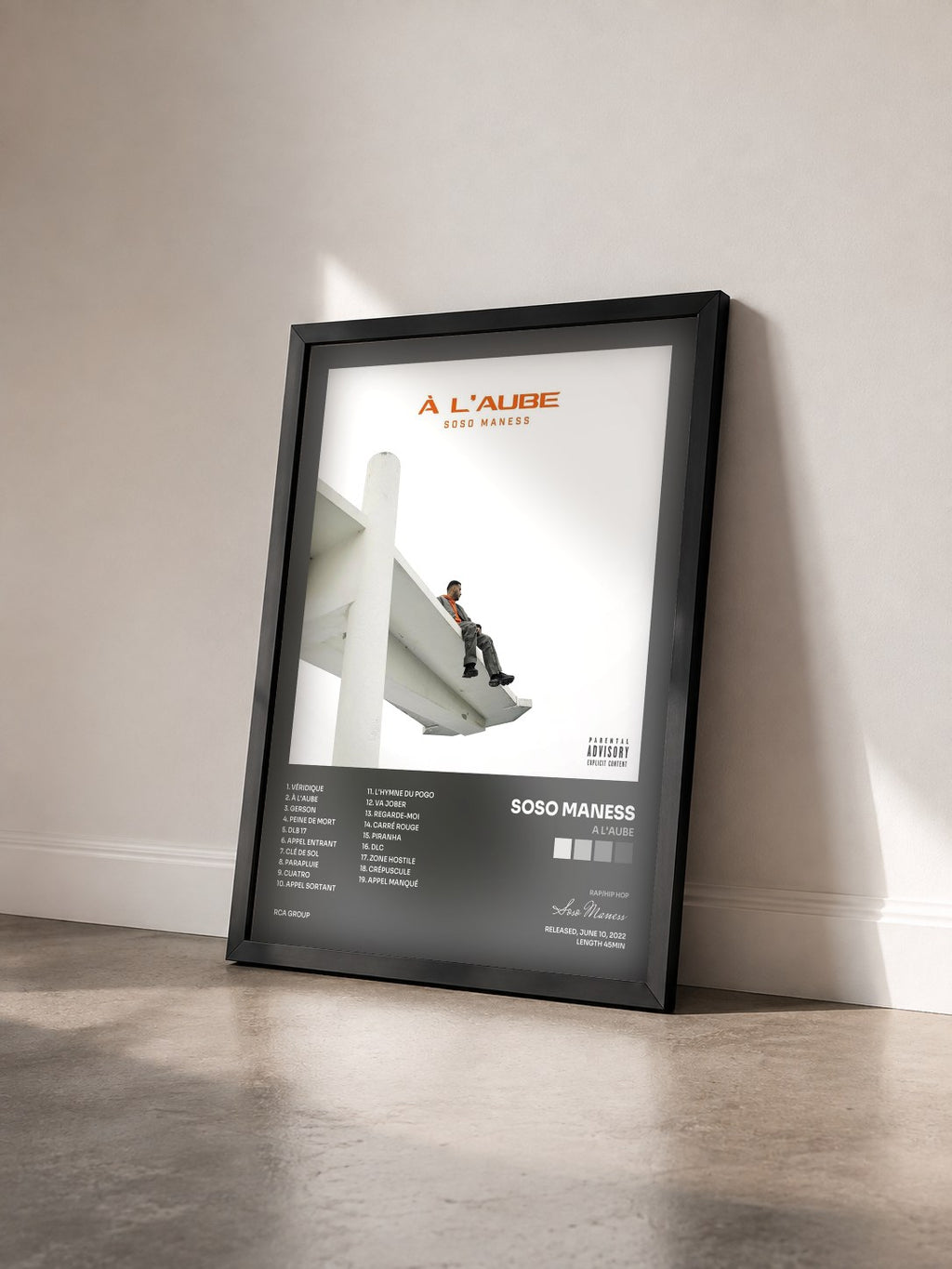 #noir A l'aube by Soso Maness as a framed art print seen at an angle, black frame
