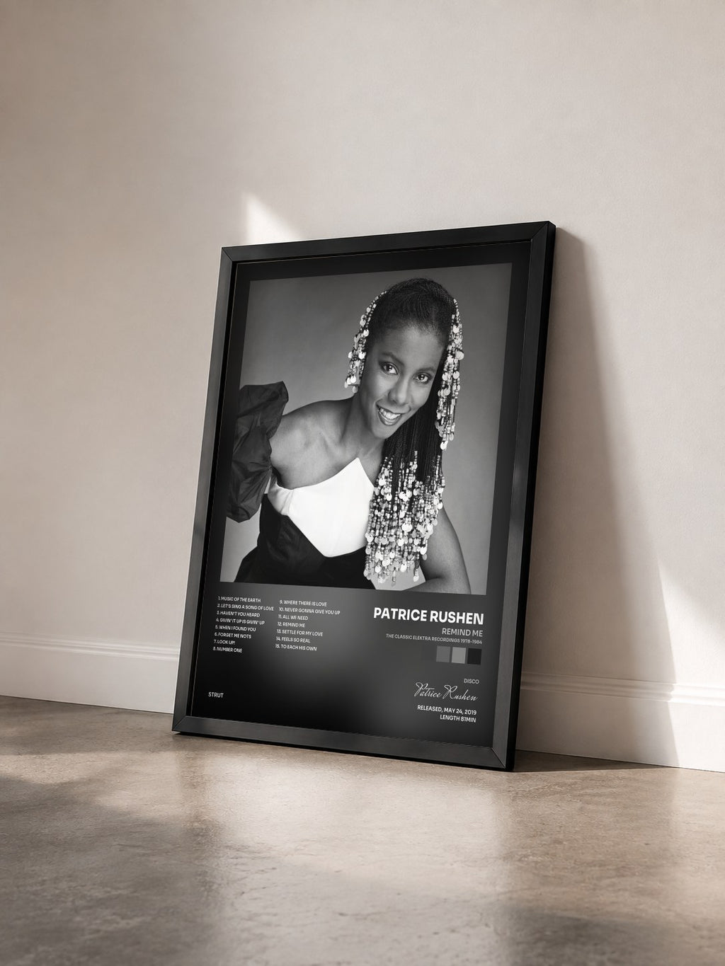 #noir Remind Me (The Classic Elektra Recordings 1978-1984) by Patrice Rushen as a framed art print seen at an angle, black frame