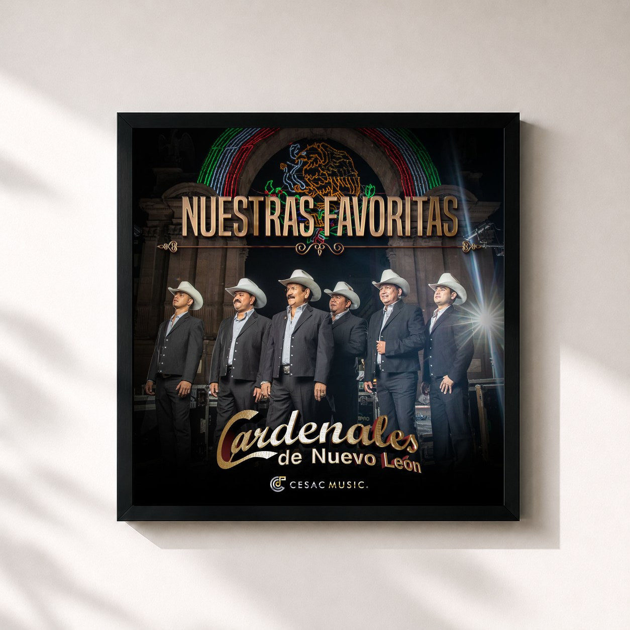 #noir Tableau carré de l'album Nuestras Favoritas de Cardenales De Nuevo León, cadre noir 32x32 cm