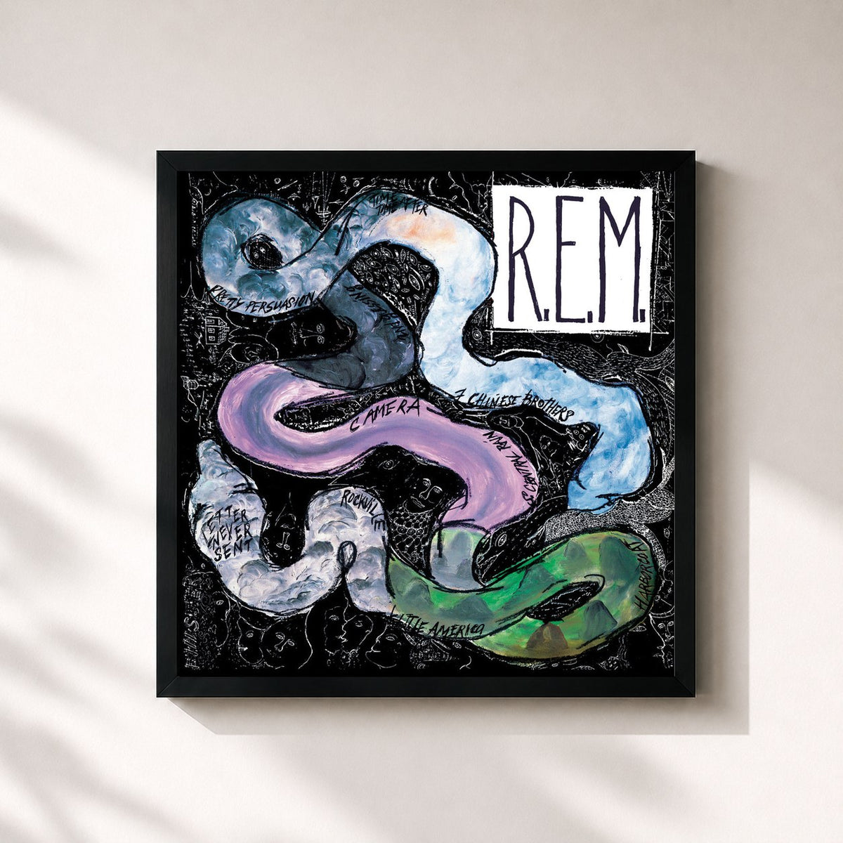#noir Tableau carré de l'album Reckoning de R.E.M., cadre noir 32x32 cm