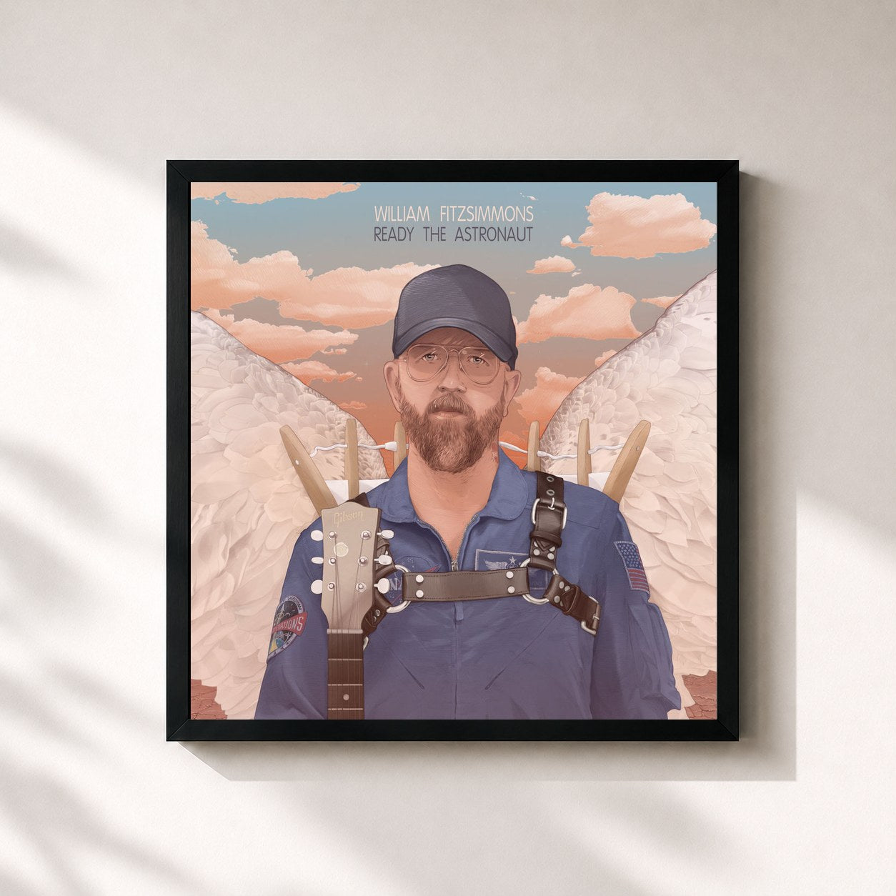 #noir Tableau carré de l'album Ready The Astronaut de William Fitzsimmons, cadre noir 32x32 cm