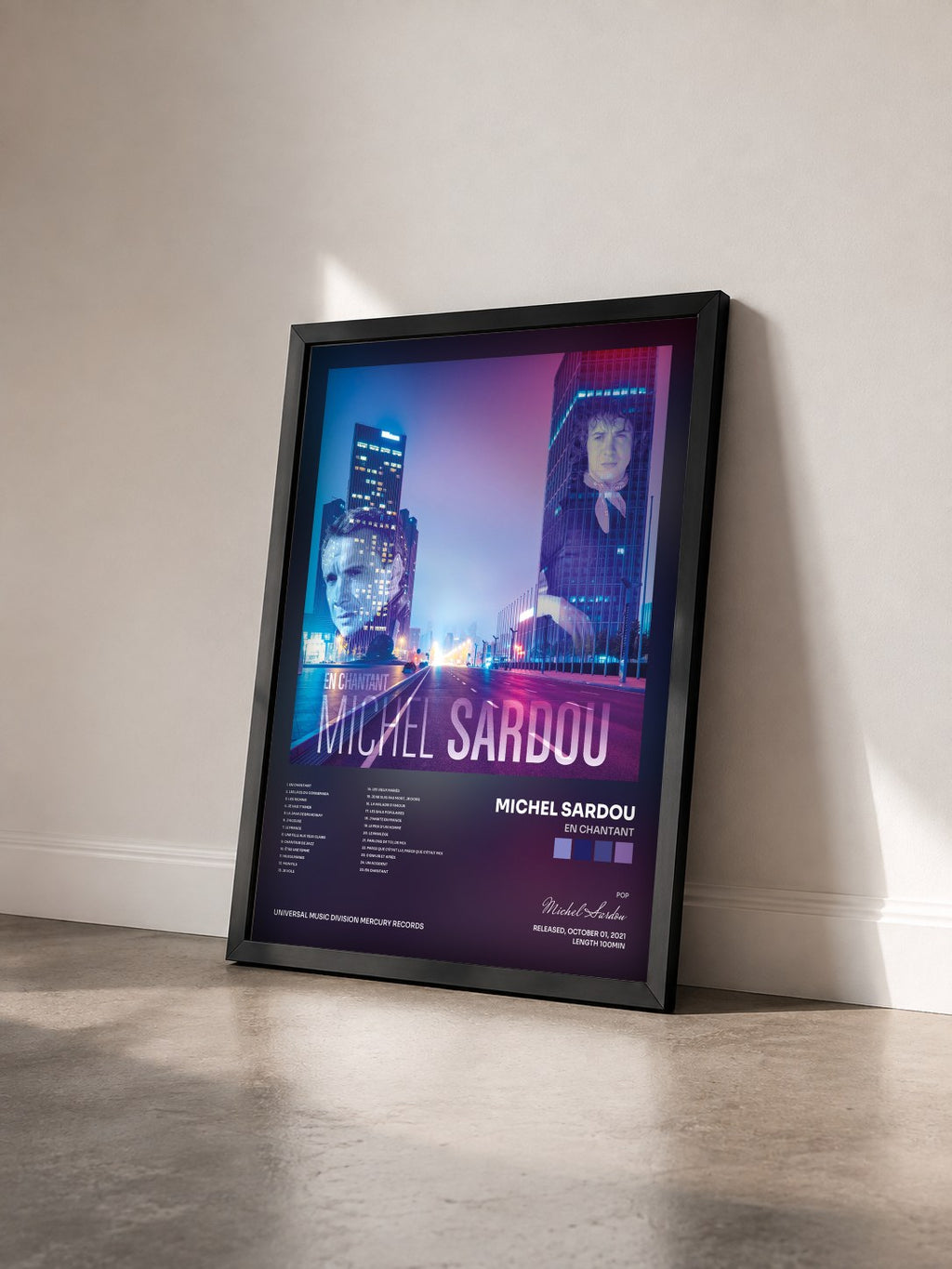 #noir Tableau de l'album En chantant de Michel Sardou vu de trois quarts, cadre noir