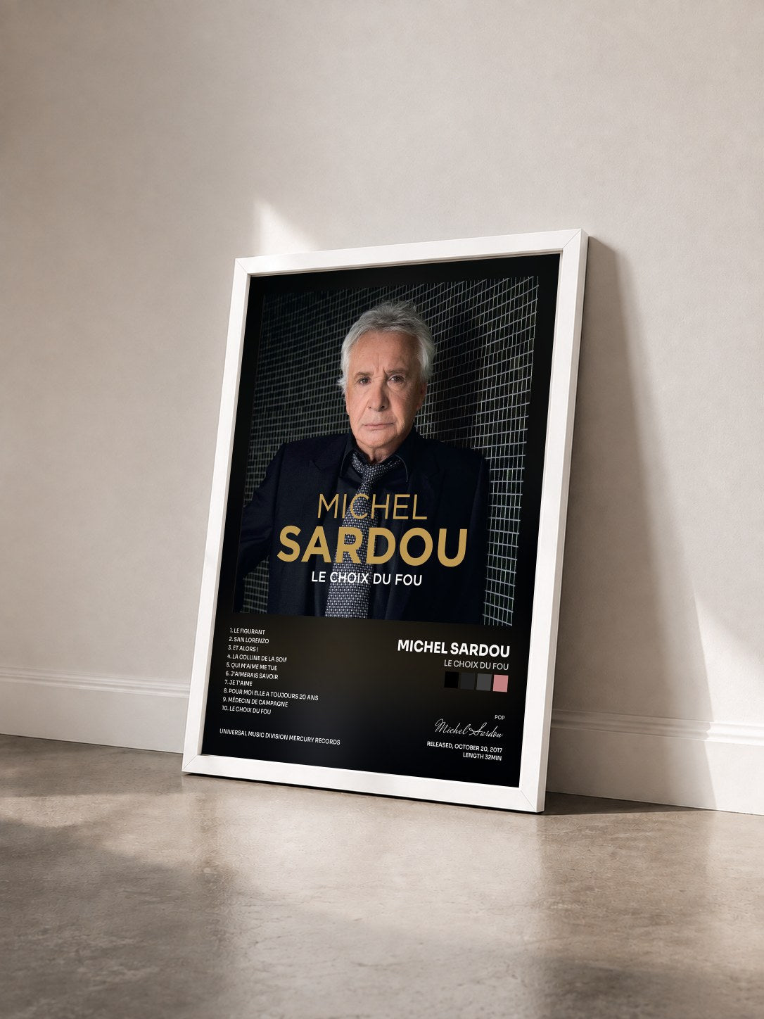#blanc Le choix du fou de Michel Sardou en lámina enmarcada vista de tres cuartos, marco blanco
