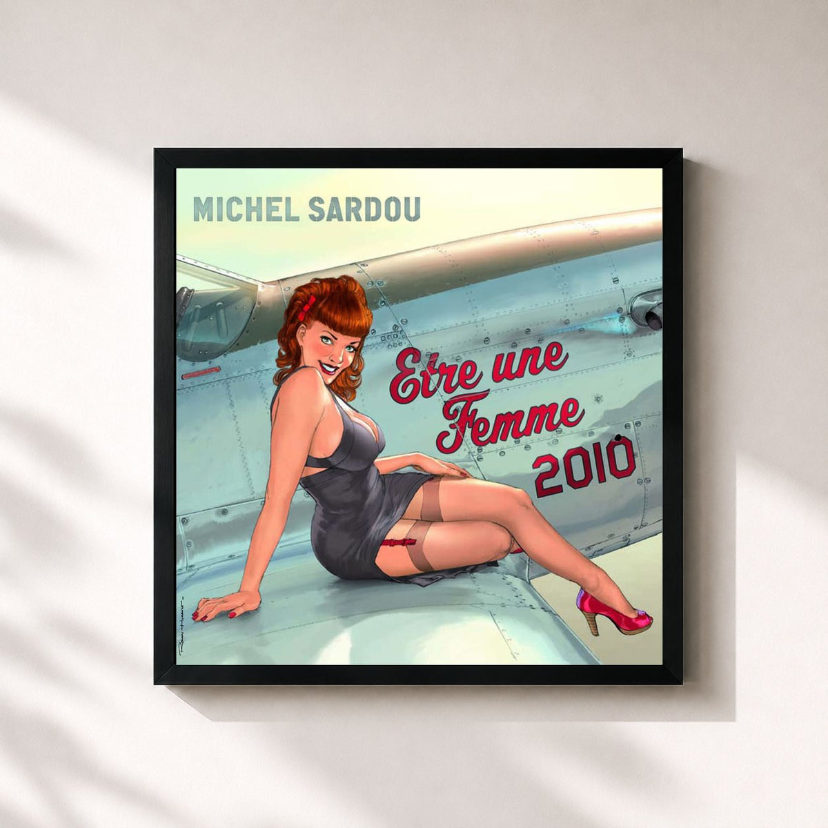 #noir Être Une Femme (2010) de Michel Sardou en lámina cuadrada enmarcada, marco negro de 32x32 cm