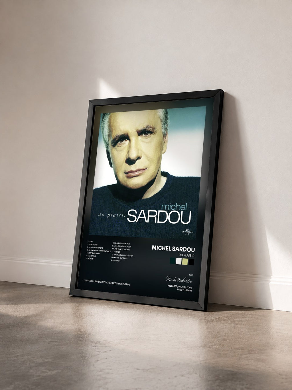 #noir Tableau de l'album Du Plaisir de Michel Sardou vu de trois quarts, cadre noir