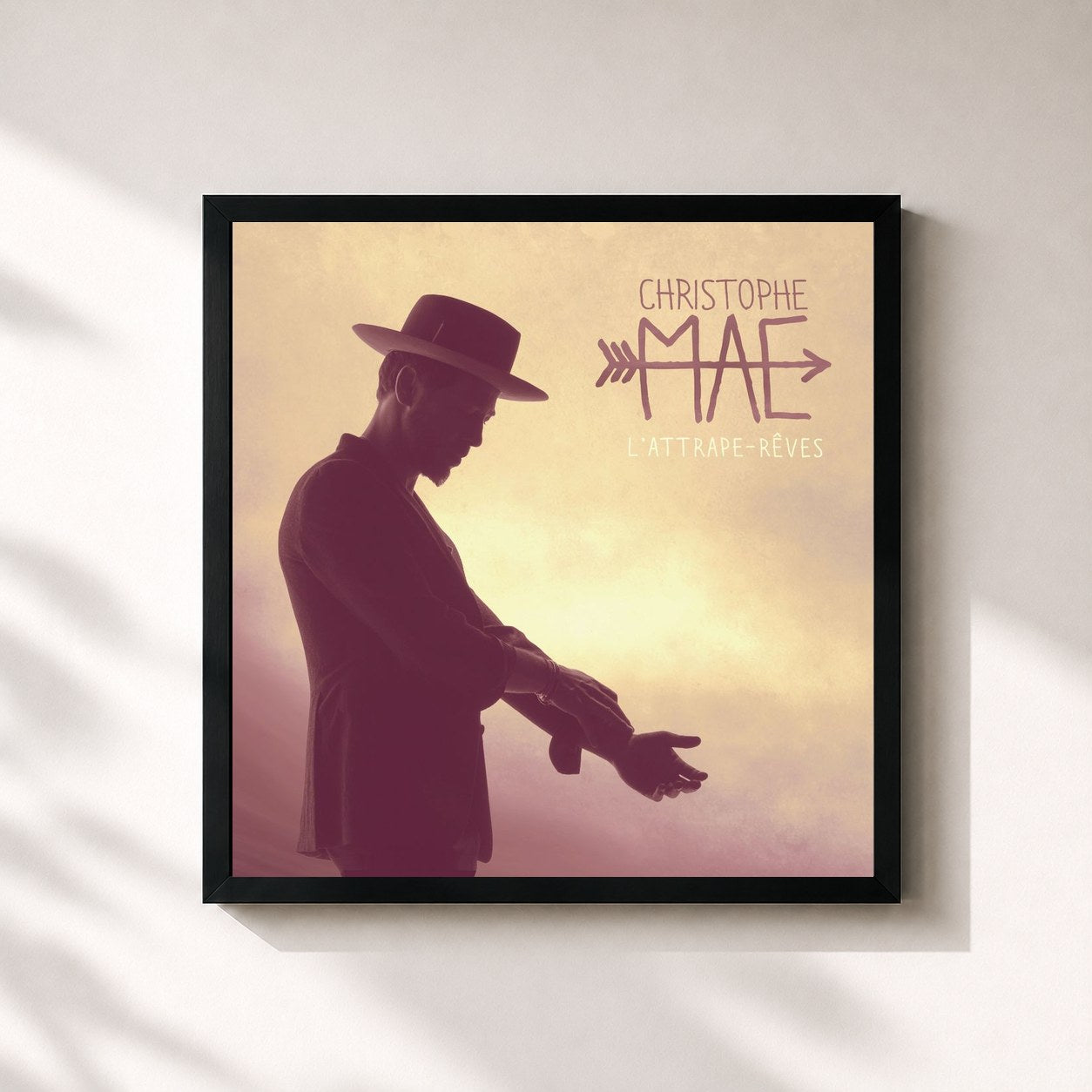 #noir Tableau carré de l'album L'attrape-rêves de Christophe Maé, cadre noir 32x32 cm