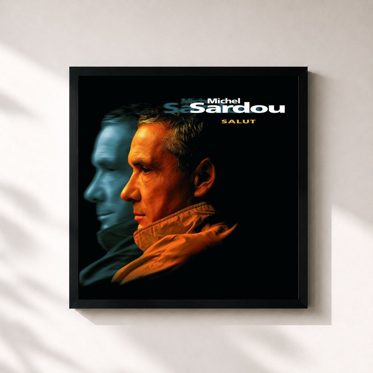 #noir Salut de Michel Sardou en lámina cuadrada enmarcada, marco negro de 32x32 cm