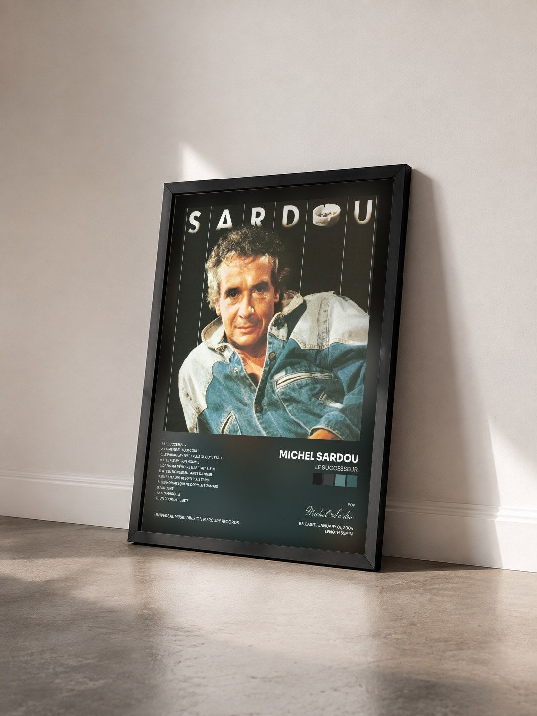 #noir Le Successeur de Michel Sardou en lámina enmarcada vista de tres cuartos, marco negro