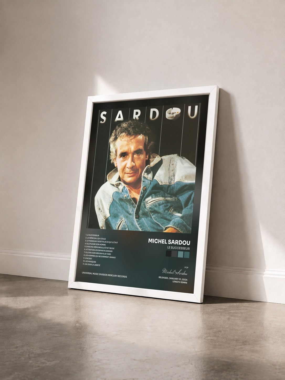 #blanc Le Successeur de Michel Sardou en lámina enmarcada vista de tres cuartos, marco blanco