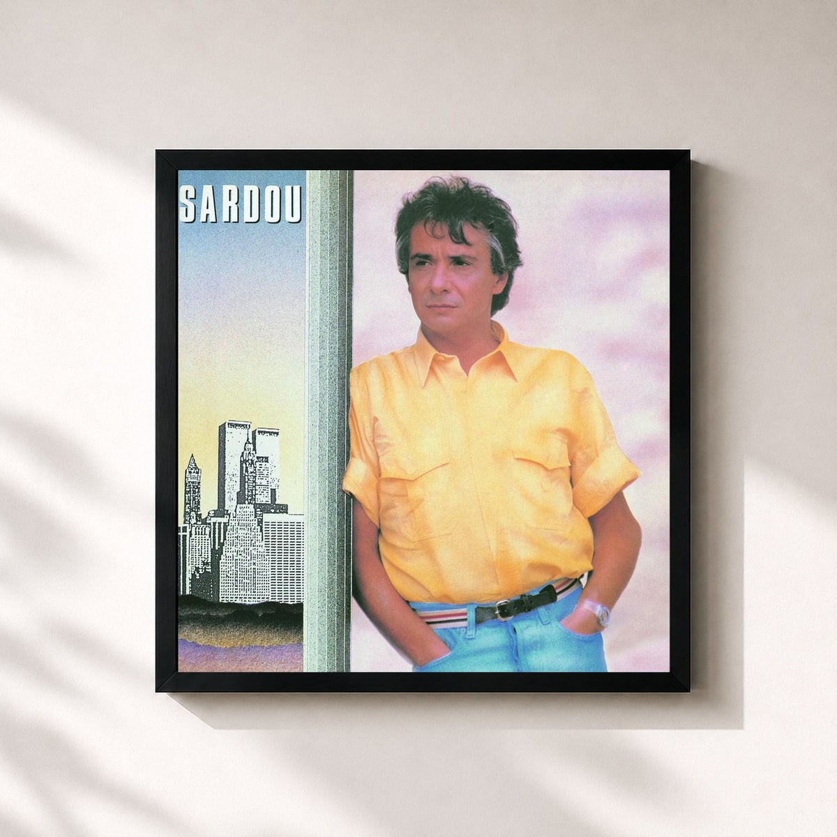 #noir Chanteur De Jazz de Michel Sardou en lámina cuadrada enmarcada, marco negro de 32x32 cm