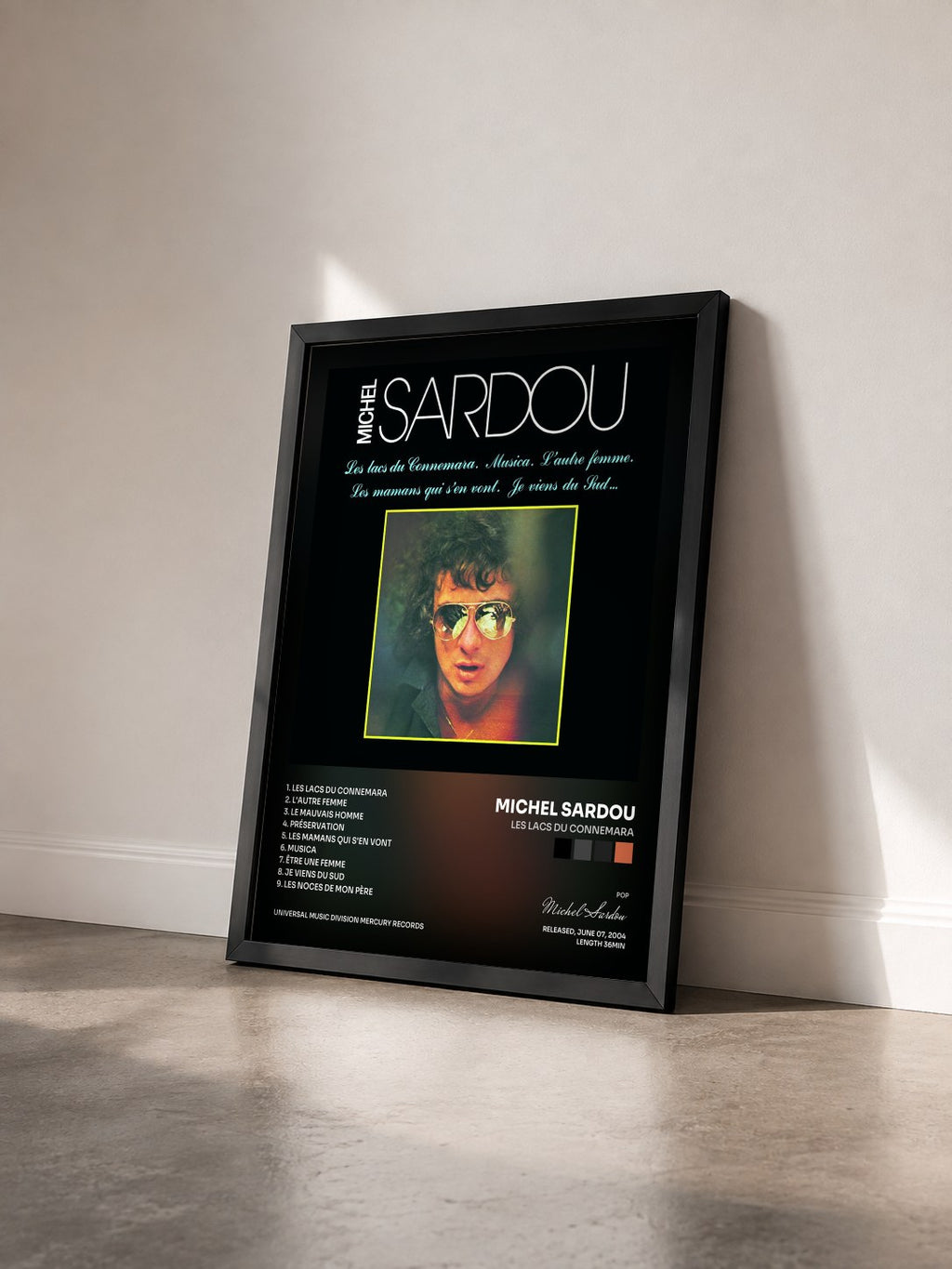 #noir Les Lacs Du Connemara di Michel Sardou in stampa incorniciata vista di tre quarti, cornice nera