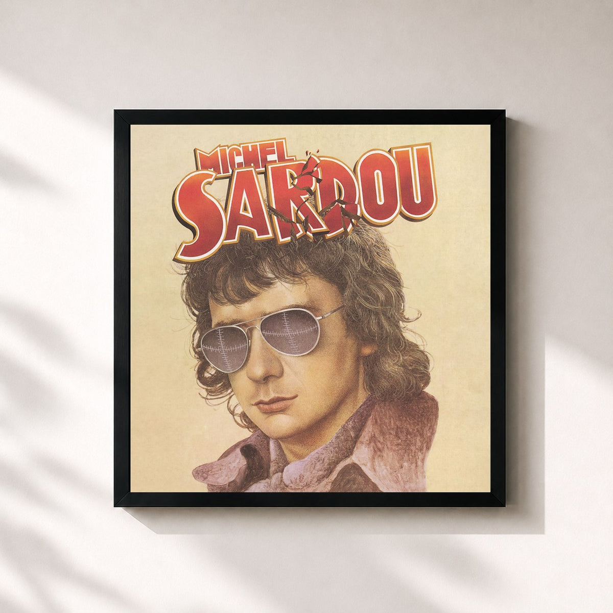 #noir La vieille de Michel Sardou en lámina cuadrada enmarcada, marco negro de 32x32 cm